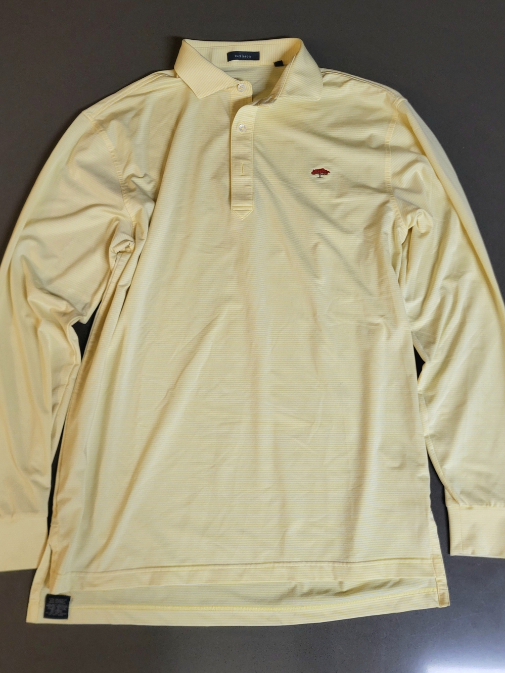 Turtleson Men's Medium Longsleeve Performance Golf Polo Shirt - Yellow Pinstripe